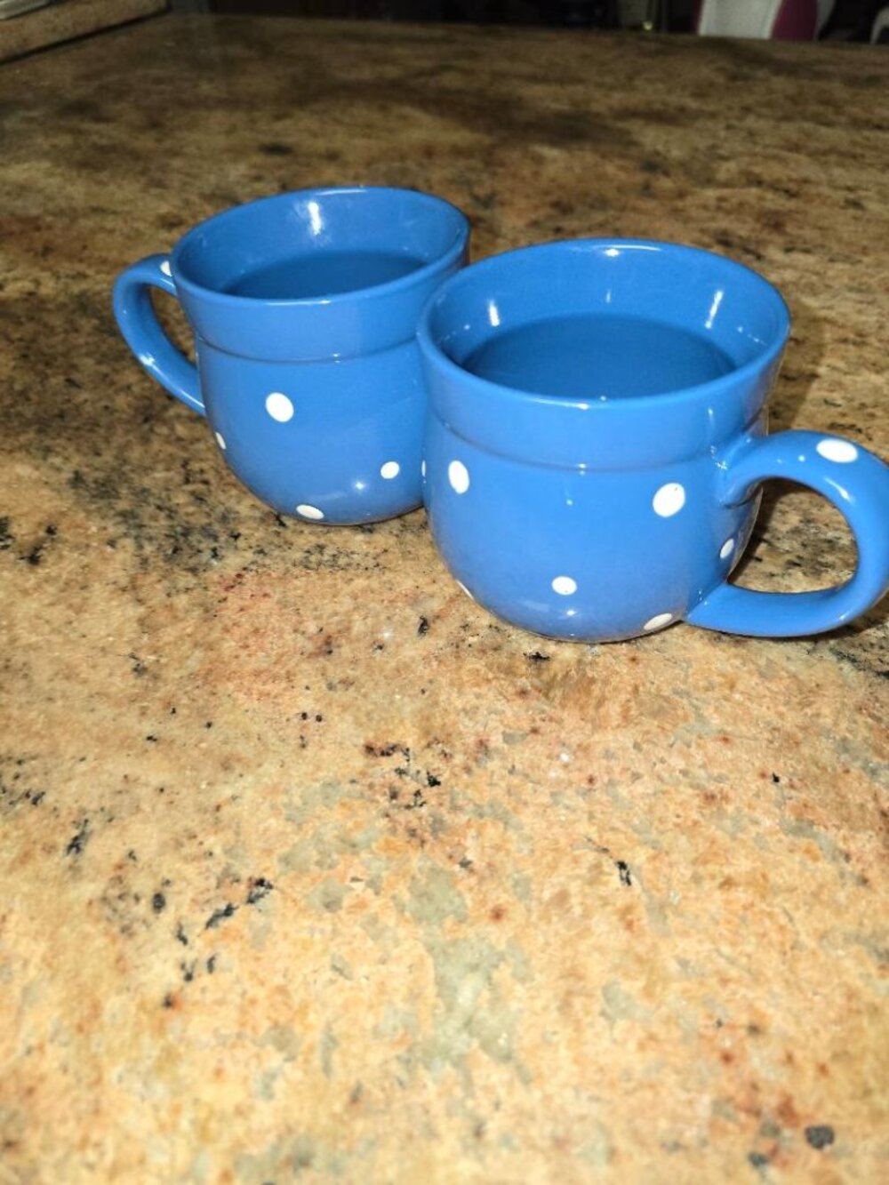 Temp-tations By Tara 12 oz Coffee Mug Blue with White Polka Dots EUC Set of 2